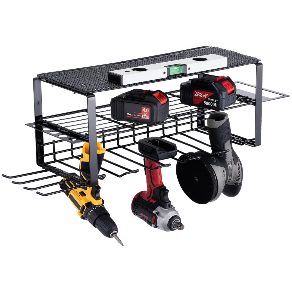 VEVOR Power Tool Organizer, 5 Slot, 3 Layers, Cordless Drill Holder Wall Mount, Battery Charging Station Storage Rack, Multi-Function Garage Organization, Heavy Duty Metal Shelf for Screwdriver Pliers