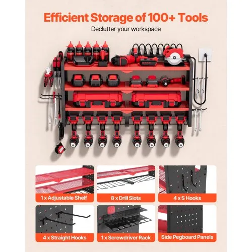 Power Tool Organizer Wall Mount With Charging Station, 8 Drills Holder Garage Wall Tool Organizer With 4 Pegboard Hooks, 6.5FT Outlet Power Strip, 45.5" Heavy Duty Garage Organization For Mens Gifts - View #12