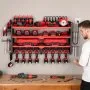 Organizador de herramientas eléctricas VEVOR con estación de carga, estante de almacenamiento de taladros de 4 niveles con 8 soportes para taladros y panel perforado lateral, organizador de herramientas para garaje con 8 tomas de corriente integradas para garaje, banco de trabajo y taller.
