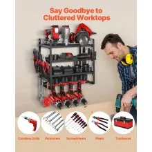 VEVOR Power Tool Organizer Wall Mount 4-Layer Drill Storage Rack 4 Drill Holders