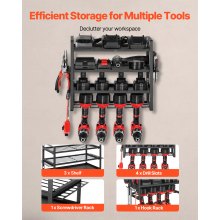 VEVOR Power Tool Organizer Wall Mount 4-Layer Drill Storage Rack 4 Drill Holders