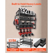 VEVOR Power Tool Organizer Wall Mount 4-Layer Drill Storage Rack 4 Drill Holders