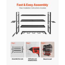 VEVOR Power Tool Organizer Wall Mount 4-Layer Drill Storage Rack 4 Drill Holders