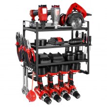 VEVOR Power Tool Organizer Wall Mount 4-Layer Drill Storage Rack 4 Drill Holders