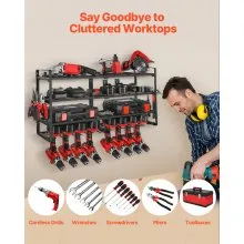 VEVOR Power Tool Organizer Wall Mount 4-Layer Tool Storage Rack 8 Drill Holders