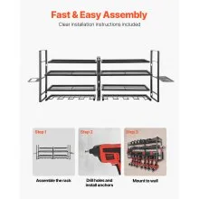 VEVOR Power Tool Organizer Wall Mount 4-Layer Tool Storage Rack 8 Drill Holders