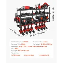 VEVOR Power Tool Organizer Wall Mount 4-Layer Tool Storage Rack 8 Drill Holders