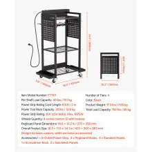 VEVOR 4-tier Tool Organizer Cart with Charging Station Garage Cart on Wheels