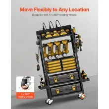 VEVOR 5-tier Tool Organizer Cart with Charging Station, 8 AC Outlet, Floor Stand Rolling Drill Holder and Tool Battery Storage Rack on Wheels, Garage Floor Rolling Storage Cart for Workshop, Garage