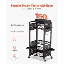 VEVOR 5-tier Tool Organizer Cart with Charging Station, 8 AC Outlet, Floor Stand Rolling Drill Holder and Tool Battery Storage Rack on Wheels, Garage Floor Rolling Storage Cart for Workshop, Garage