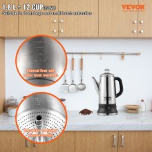 VEVOR 12-Cup Electric Percolator Coffee Pot, 304 Stainless Steel Coffee Percolator with Keep Warm Function & Heat-Resistant Handle, Classic Coffee Maker, Quick Brew & Easy-Pour Spout, Silver
