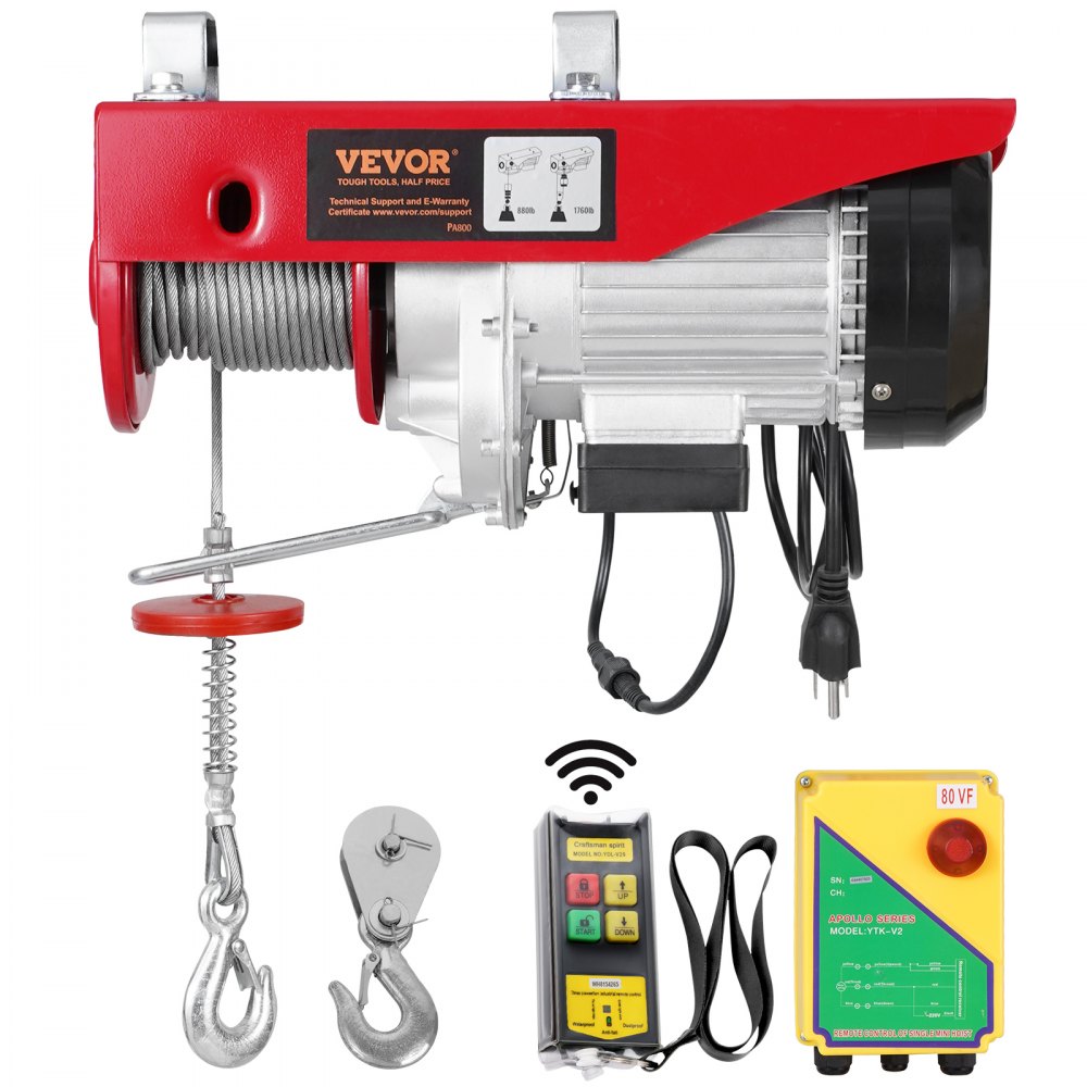 VEVOR Electric Hoist Crane Winch 1760 lbs with 328 ft Wireless Remote Control