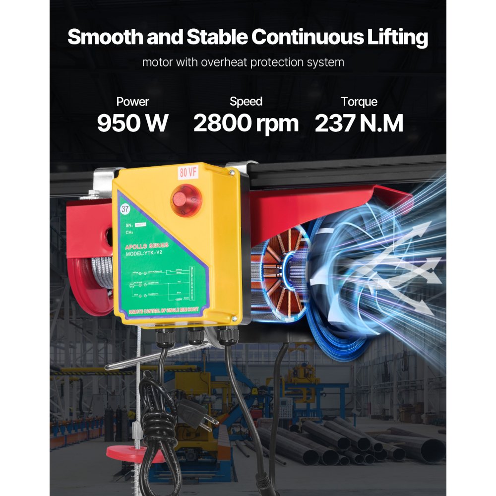 VEVOR Electric Hoist, 1760 lbs 120V Electric Winch with 328 ft Wireless Remote Control, 40 ft Single Cable Lifting Height, Single/Double Slings, Emergency Stop, Lift Hoist for Garage Warehouse Factory