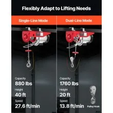 VEVOR Electric Hoist Crane Winch 1760 lbs with 328 ft Wireless Remote Control