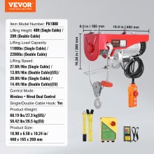 VEVOR Electric Hoist Crane Winch 2200 lbs 328 ft Wireless & 14 ft Wired Remote