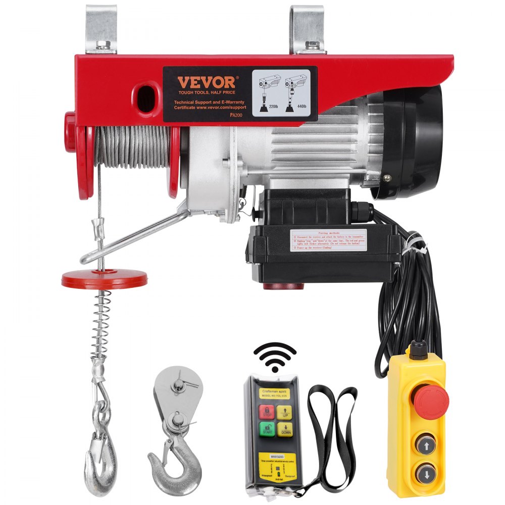 VEVOR Electric Hoist Crane Winch 440 lbs 328 ft Wireless & 14 ft Wired Remote