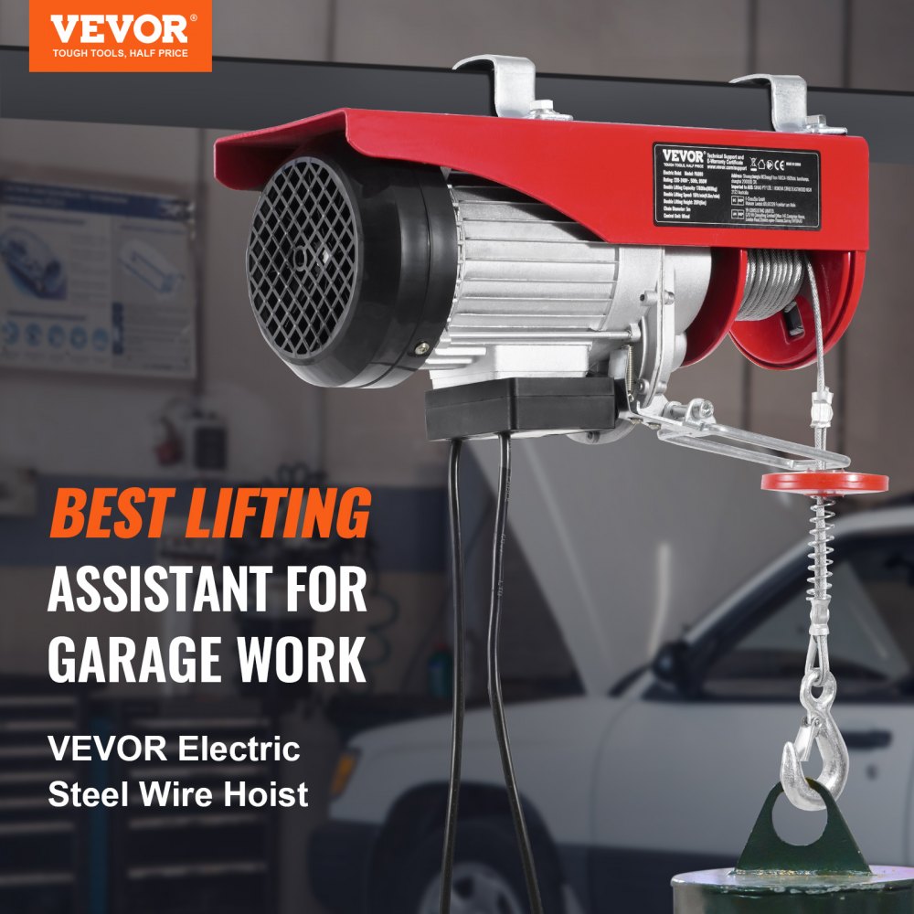 VEVOR Electric Hoist Crane Winch 798.3 kg with 426.7 cm Wired Remote Control 230V