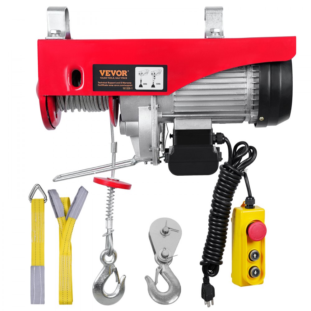 VEVOR Electric Hoist, 1320 lbs Lifting Capacity, 1150W 110V Electric Steel Wire Winch with 14ft Wired Remote Control, 40ft Single Cable Lifting Height & Pure Copper Motor, for Garage Warehouse Factory