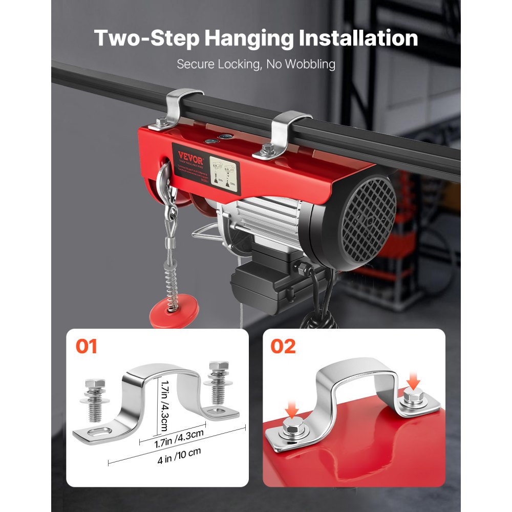 VEVOR Electric Hoist, 1320 lbs Lifting Capacity, 1150W 110V Electric Steel Wire Winch with 14ft Wired Remote Control, 40ft Single Cable Lifting Height & Pure Copper Motor, for Garage Warehouse Factory