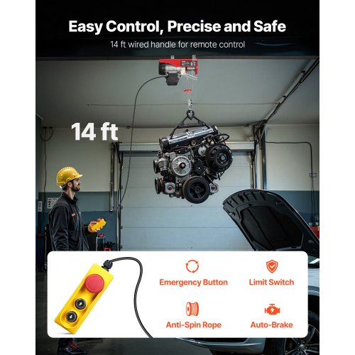 thumbnail image 2 of VEVOR Electric Hoist 440lbs Capacity – 480W 110V Crane Winch With Wired Remote 2 of 4