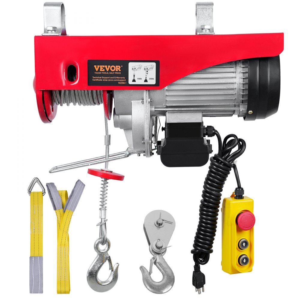 VEVOR 2200 lbs Electric Hoist, 1600W 110V Electric Steel Wire Winch with 14ft Wired Remote Control, 40ft Single Cable Lifting Height & Pure Copper Motor, for Garage Warehouse Factory