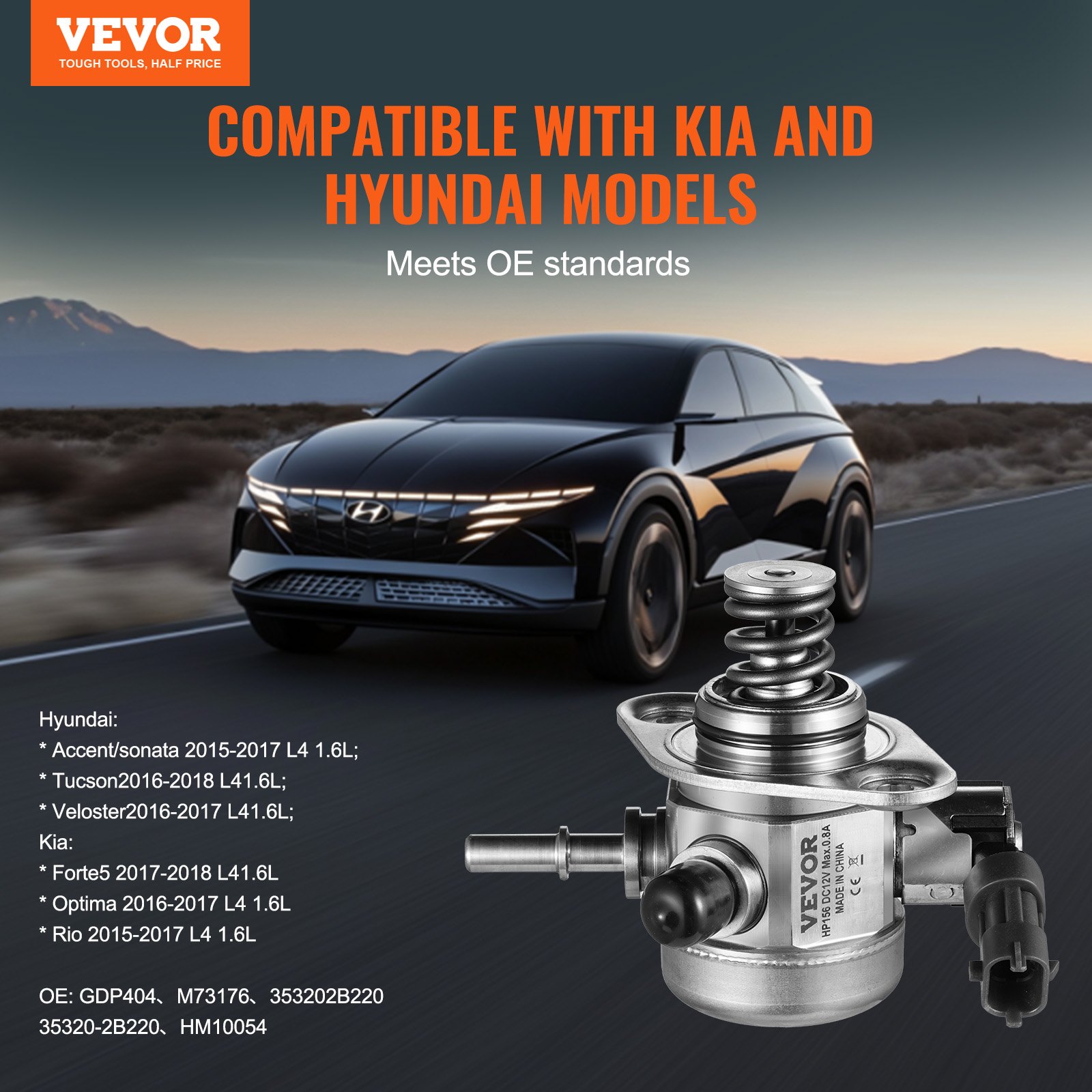 VEVOR High Pressure Fuel Pump, Compatible with Hyundai Accent/Sonata, Tucson, Veloster, and Kia Forte5, Optima, Rio 2015-2017 L4 1.6L, Replace GDP404, M73176, 353202B220, 35320-2B220, HM10054
