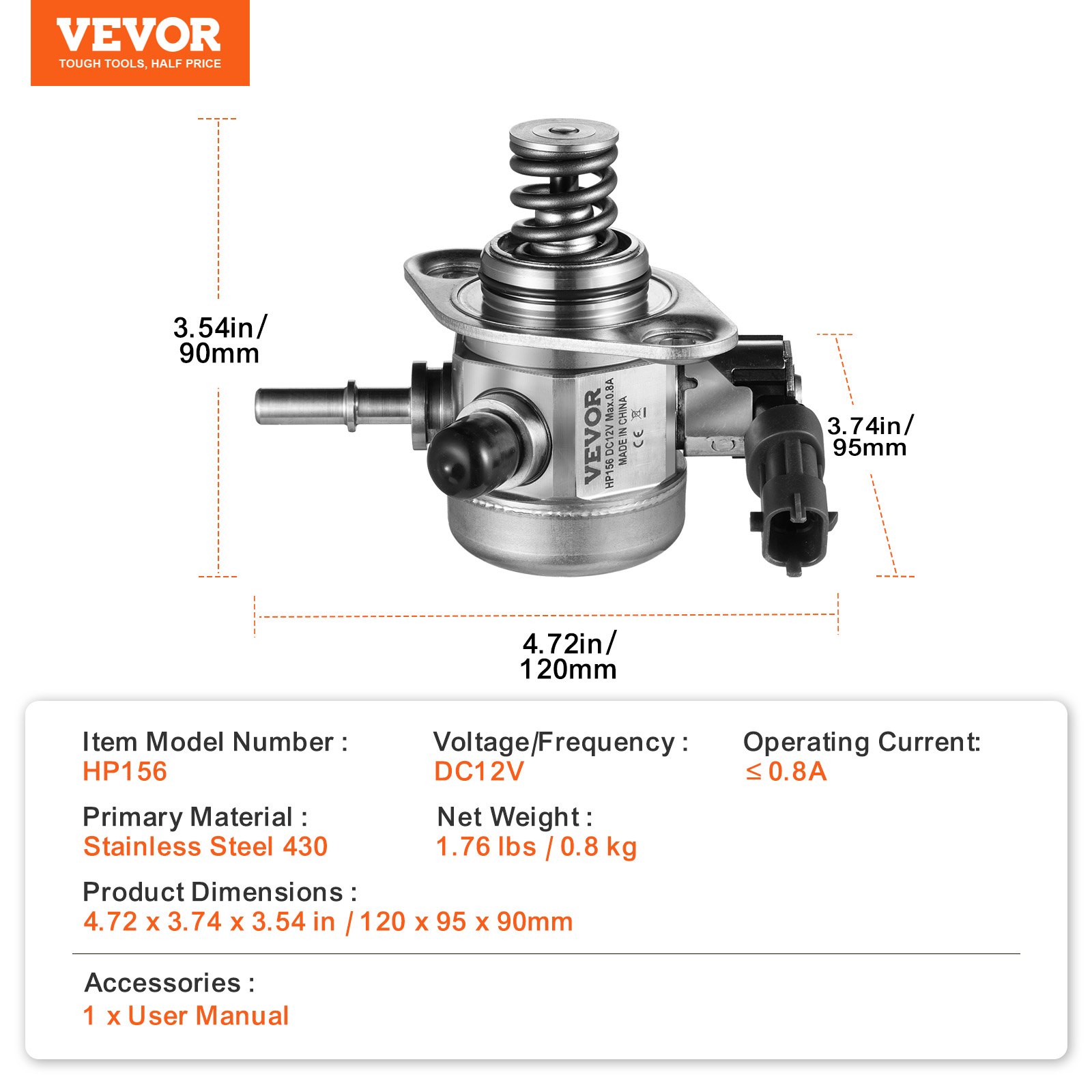 VEVOR High Pressure Fuel Pump, Compatible with Hyundai Accent/Sonata, Tucson, Veloster, and Kia Forte5, Optima, Rio 2015-2017 L4 1.6L, Replace GDP404, M73176, 353202B220, 35320-2B220, HM10054