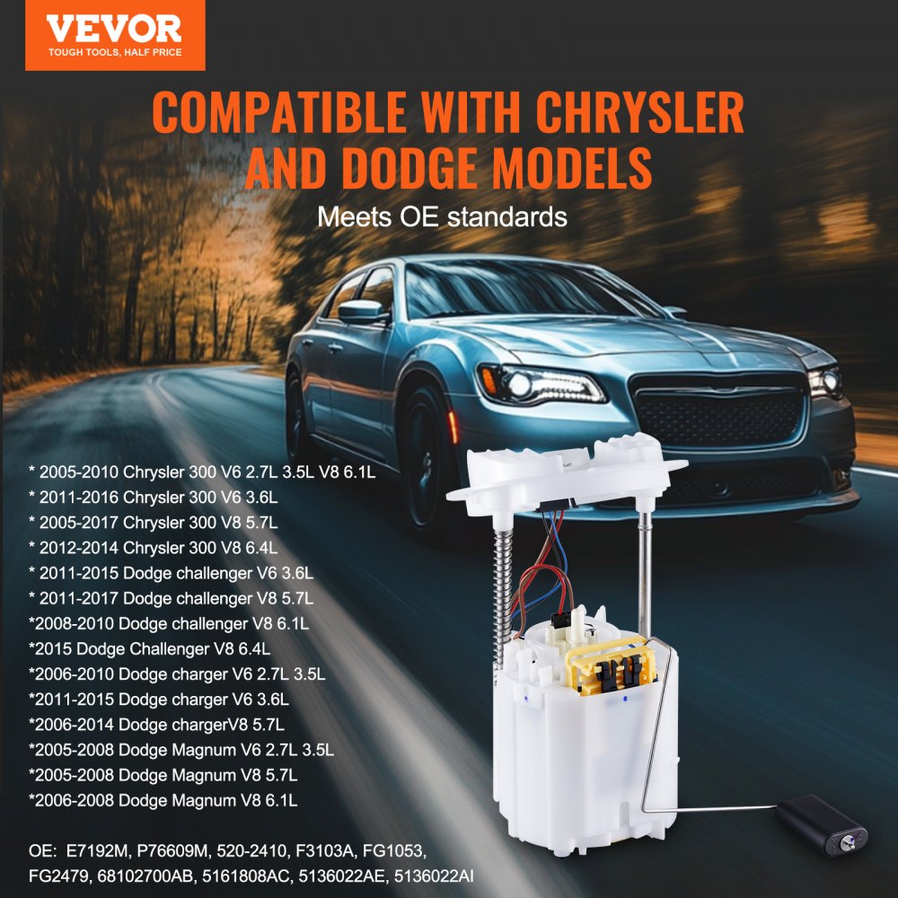 VEVOR Electric Fuel Pump Module Assembly, Compatible with 2005-2017 Chrysler 300, 2008-2017 Dodge Challenger, 2006-2015 Dodge Charger, 2005-2008 Dodge Magnum, V6 V8 2.7L 3.5L 3.6L 5.7L 6.1L 6.4L