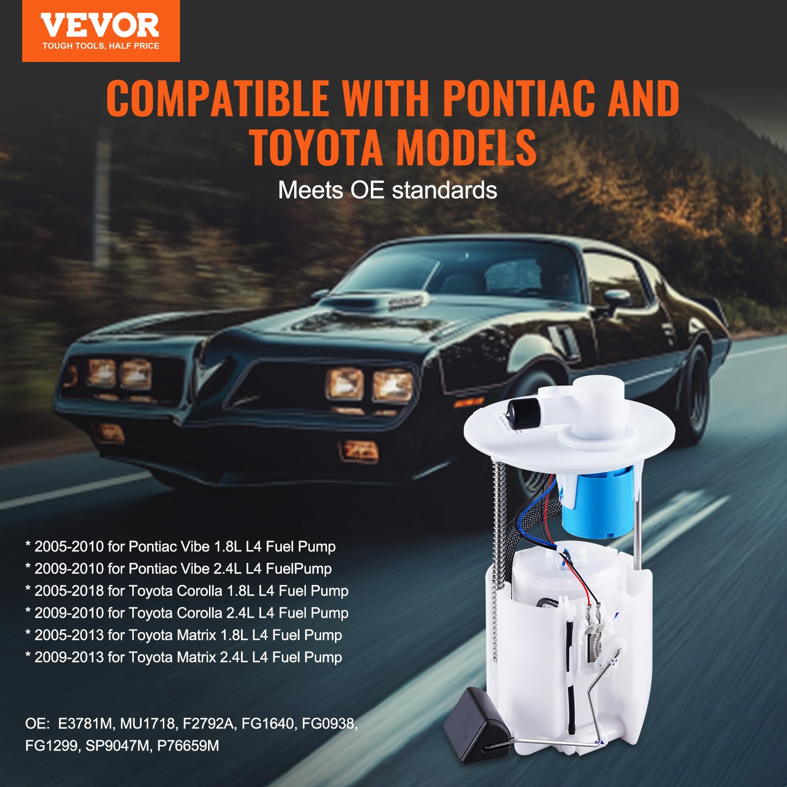 VEVOR Electric Fuel Pump Module Assembly, Compatible with Pontiac Vibe 2005-2010, Toyota Corolla 2005-2018, Toyota Matrix 2005-2013, 1.8L 2.4L, Replace E3781M, MU1718, F2792A, FG1640, FG0938, FG1299