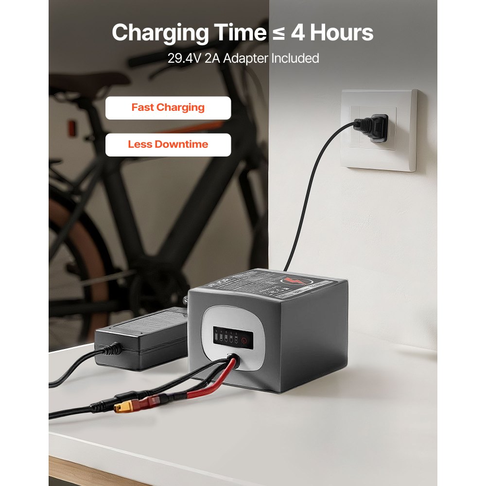 VEVOR 24V Electric Scooter Battery, 8Ah, Ebike Lithium Battery Pack with 30A BMS, Charger, T-Plug Expansion Cable, 500+ Cycles, Compatible with 1920W Motors, for Electric Bikes Bicycles, Scooters
