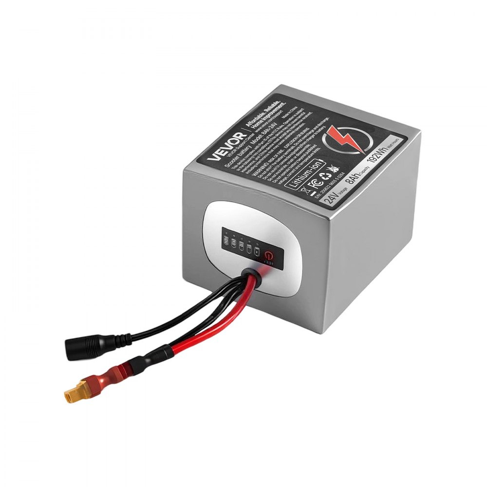 VEVOR 24V Electric Scooter Battery, 8Ah, Ebike Lithium Battery Pack with 30A BMS, Charger, T-Plug Expansion Cable, 500+ Cycles, Compatible with 1920W Motors, for Electric Bikes Bicycles, Scooters