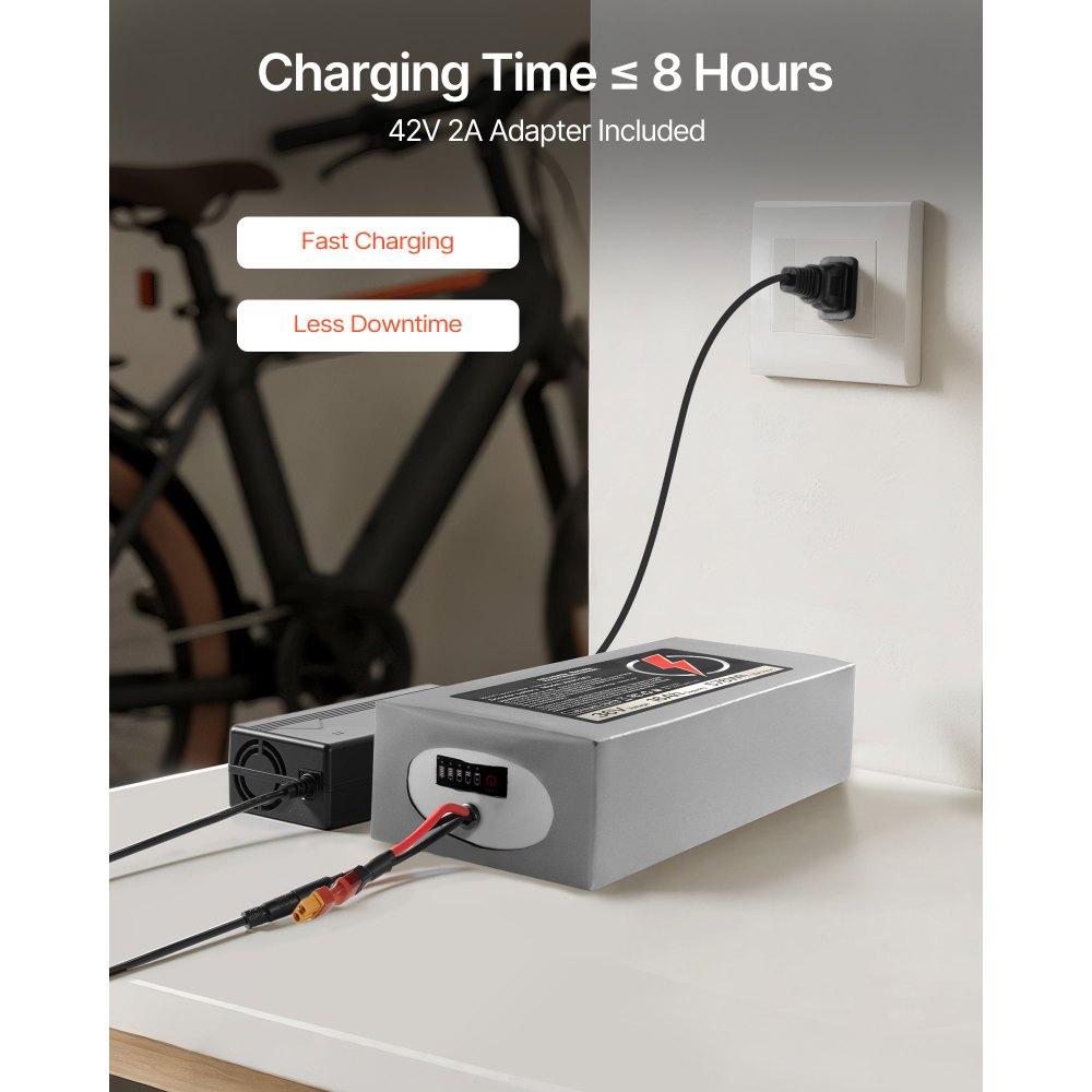 VEVOR 36V Electric Scooter Battery, 16Ah, Ebike Lithium Battery Pack with 30A BMS, Charger, T-Plug Expansion Cable, 500+ Cycles, Compatible with 2880W Motors, for Electric Bikes Bicycles, Scooters