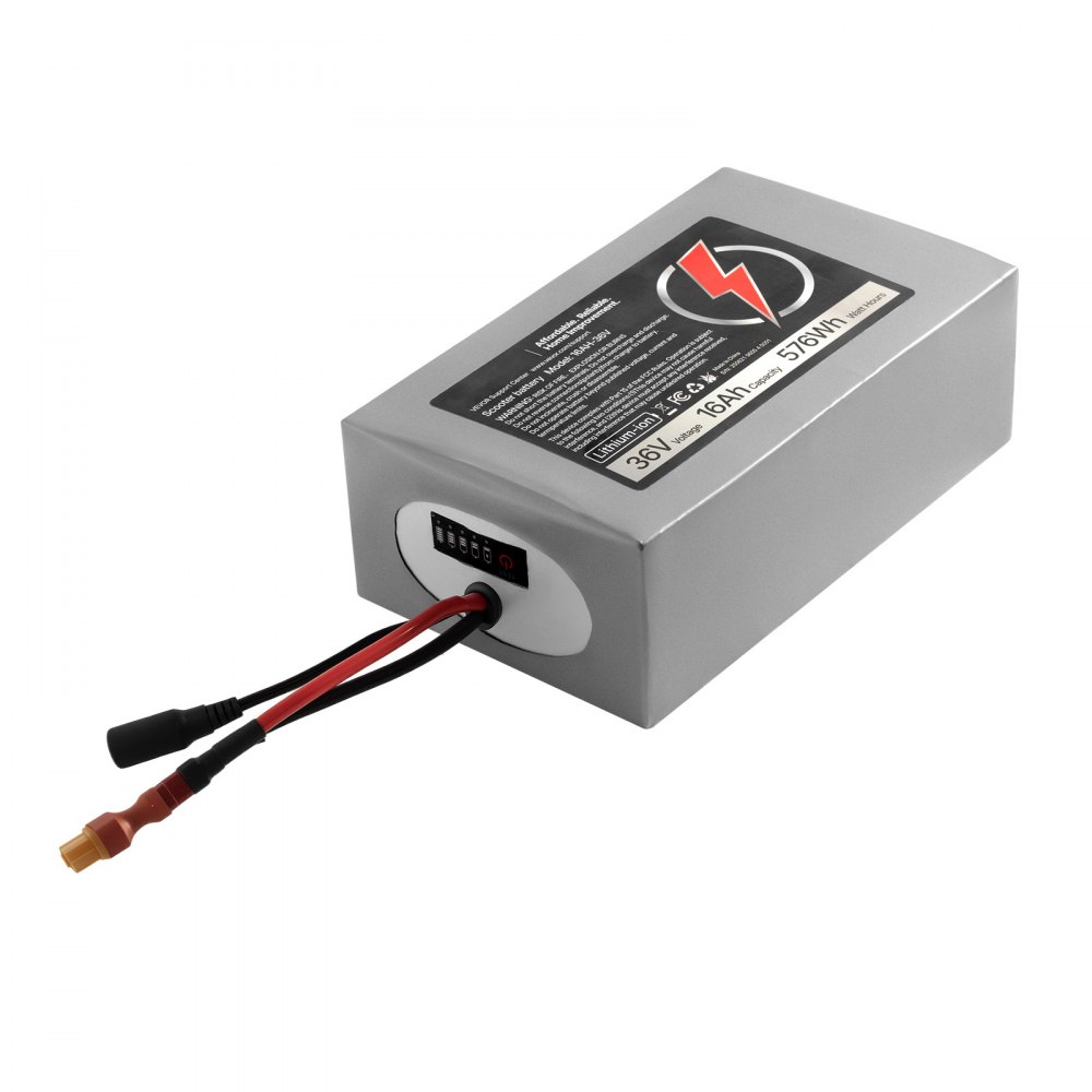 VEVOR 36V Electric Scooter Battery, 16Ah, Ebike Lithium Battery Pack with 30A BMS, Charger, T-Plug Expansion Cable, 500+ Cycles, Compatible with 2880W Motors, for Electric Bikes Bicycles, Scooters