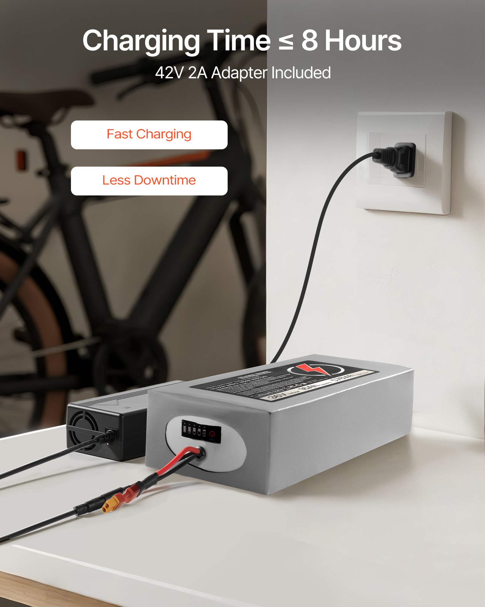 VEVOR 36V Electric Scooter Battery, 16Ah, Ebike Lithium Battery Pack with 30A BMS, Charger, T-Plug Expansion Cable, 500+ Cycles, Compatible with 2880W Motors, for Electric Bikes Bicycles, Scooters