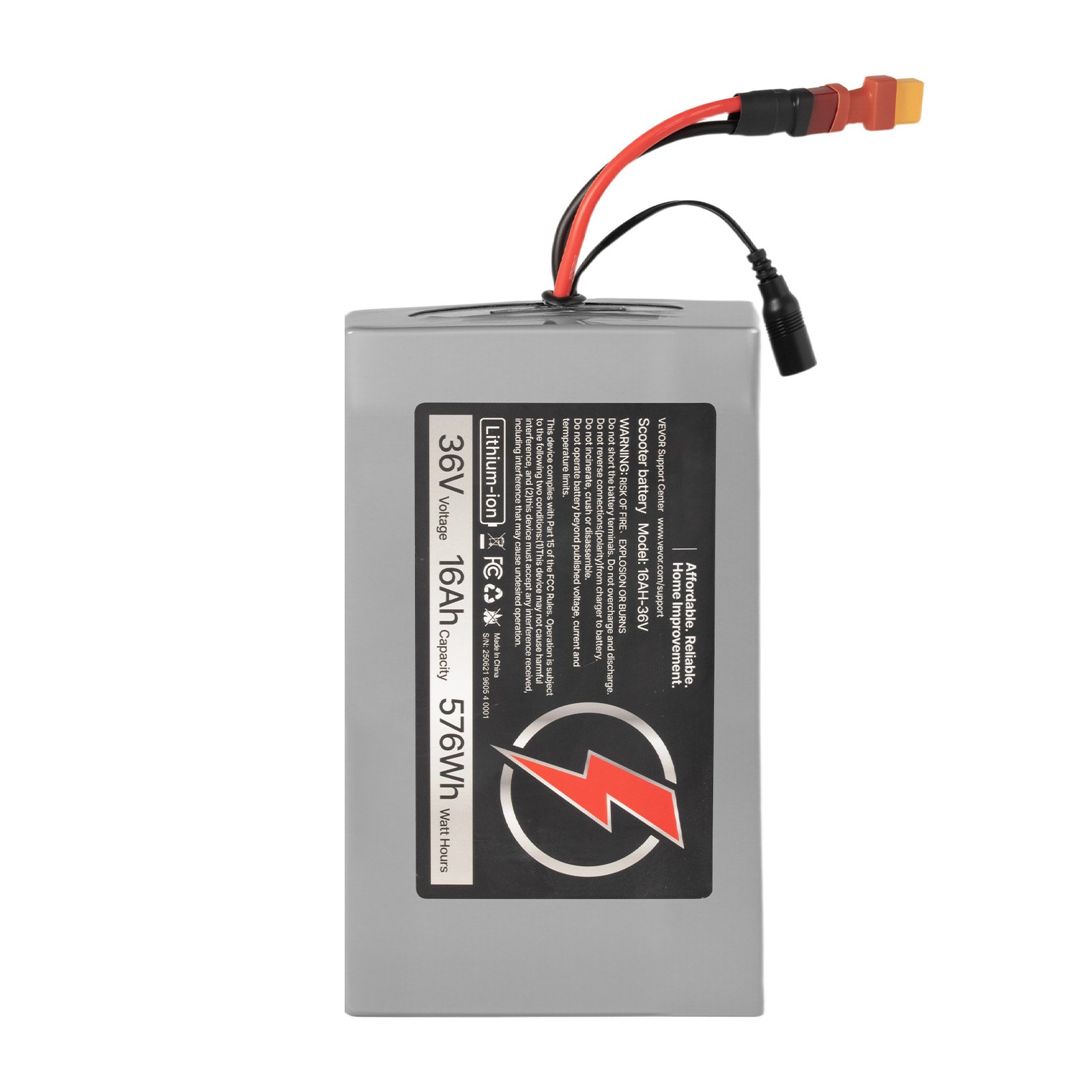 VEVOR 36V Electric Scooter Battery, 16Ah, Ebike Lithium Battery Pack with 30A BMS, Charger, T-Plug Expansion Cable, 500+ Cycles, Compatible with 2880W Motors, for Electric Bikes Bicycles, Scooters