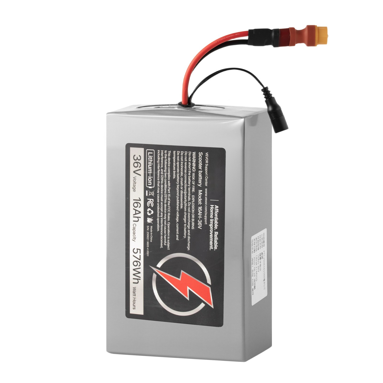 VEVOR 36V Electric Scooter Battery, 16Ah, Ebike Lithium Battery Pack with 30A BMS, Charger, T-Plug Expansion Cable, 500+ Cycles, Compatible with 2880W Motors, for Electric Bikes Bicycles, Scooters