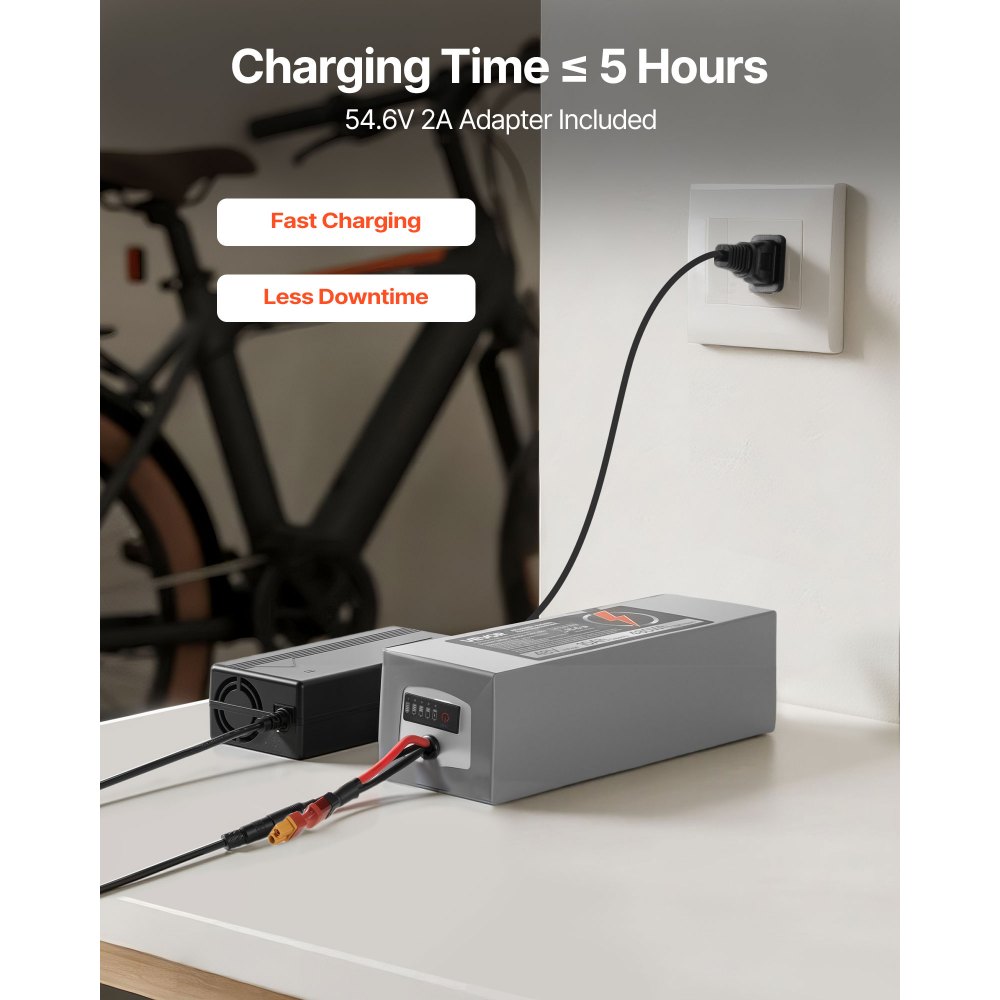 VEVOR 48V Electric Scooter Battery, 10Ah, Ebike Lithium Battery Pack with 30A BMS, Charger, T-Plug Expansion Cable, 500+ Cycles, Compatible with 2400W Motors, for Electric Bikes Bicycles, Scooters