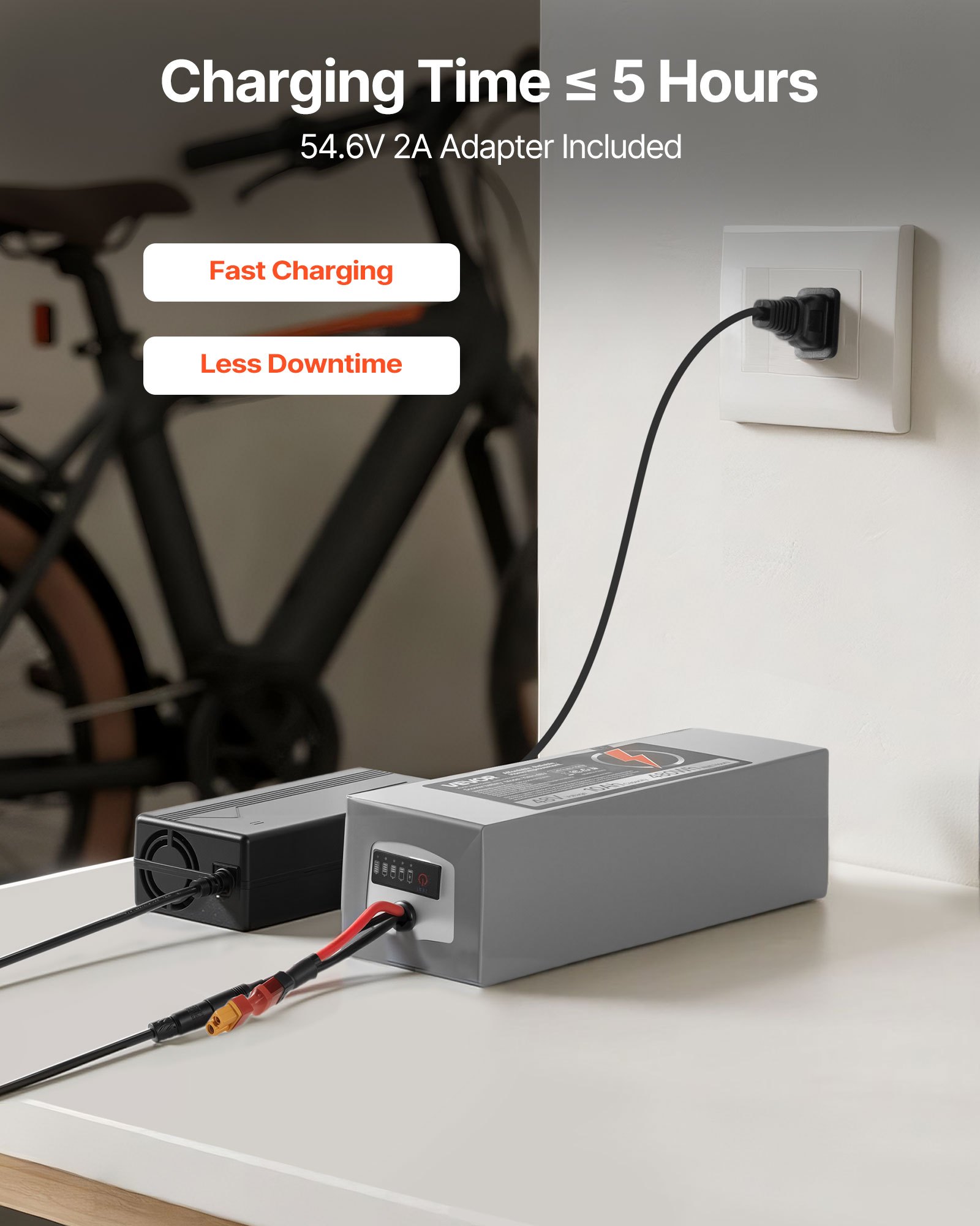 VEVOR 48V Electric Scooter Battery, 10Ah, Ebike Lithium Battery Pack with 30A BMS, Charger, T-Plug Expansion Cable, 500+ Cycles, Compatible with 2400W Motors, for Electric Bikes Bicycles, Scooters