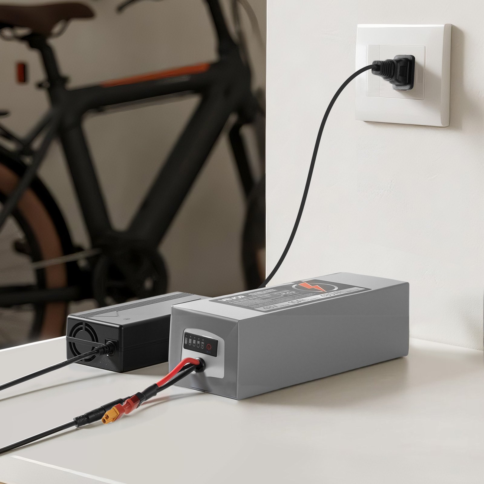 VEVOR 48V Electric Scooter Battery, 10Ah, Ebike Lithium Battery Pack with 30A BMS, Charger, T-Plug Expansion Cable, 500+ Cycles, Compatible with 2400W Motors, for Electric Bikes Bicycles, Scooters