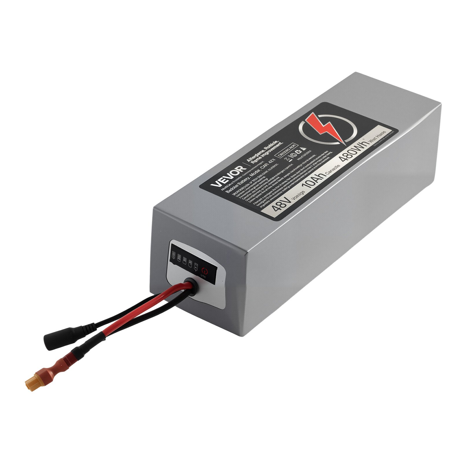 VEVOR 48V Electric Scooter Battery, 10Ah, Ebike Lithium Battery Pack with 30A BMS, Charger, T-Plug Expansion Cable, 500+ Cycles, Compatible with 2400W Motors, for Electric Bikes Bicycles, Scooters