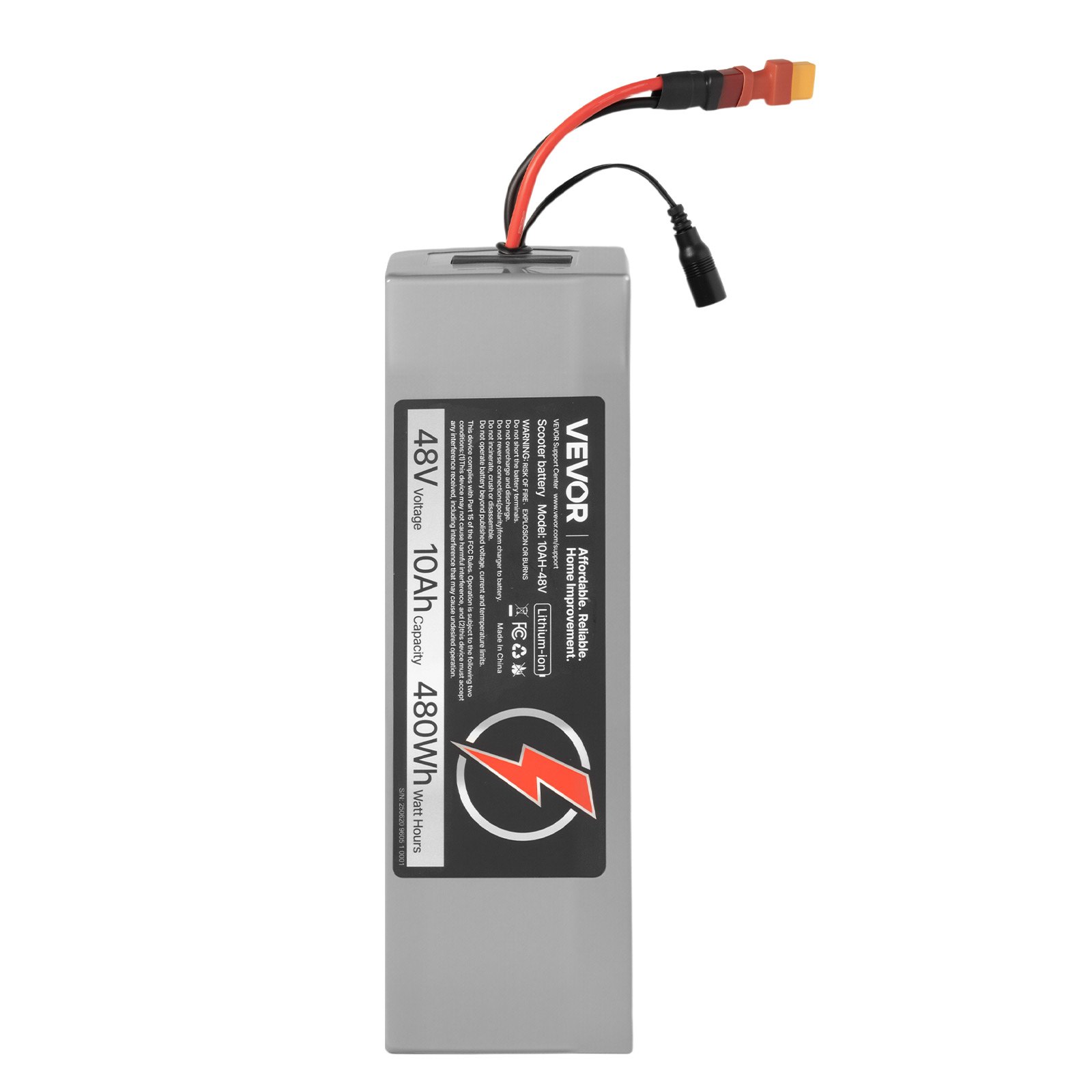VEVOR 48V Electric Scooter Battery, 10Ah, Ebike Lithium Battery Pack with 30A BMS, Charger, T-Plug Expansion Cable, 500+ Cycles, Compatible with 2400W Motors, for Electric Bikes Bicycles, Scooters