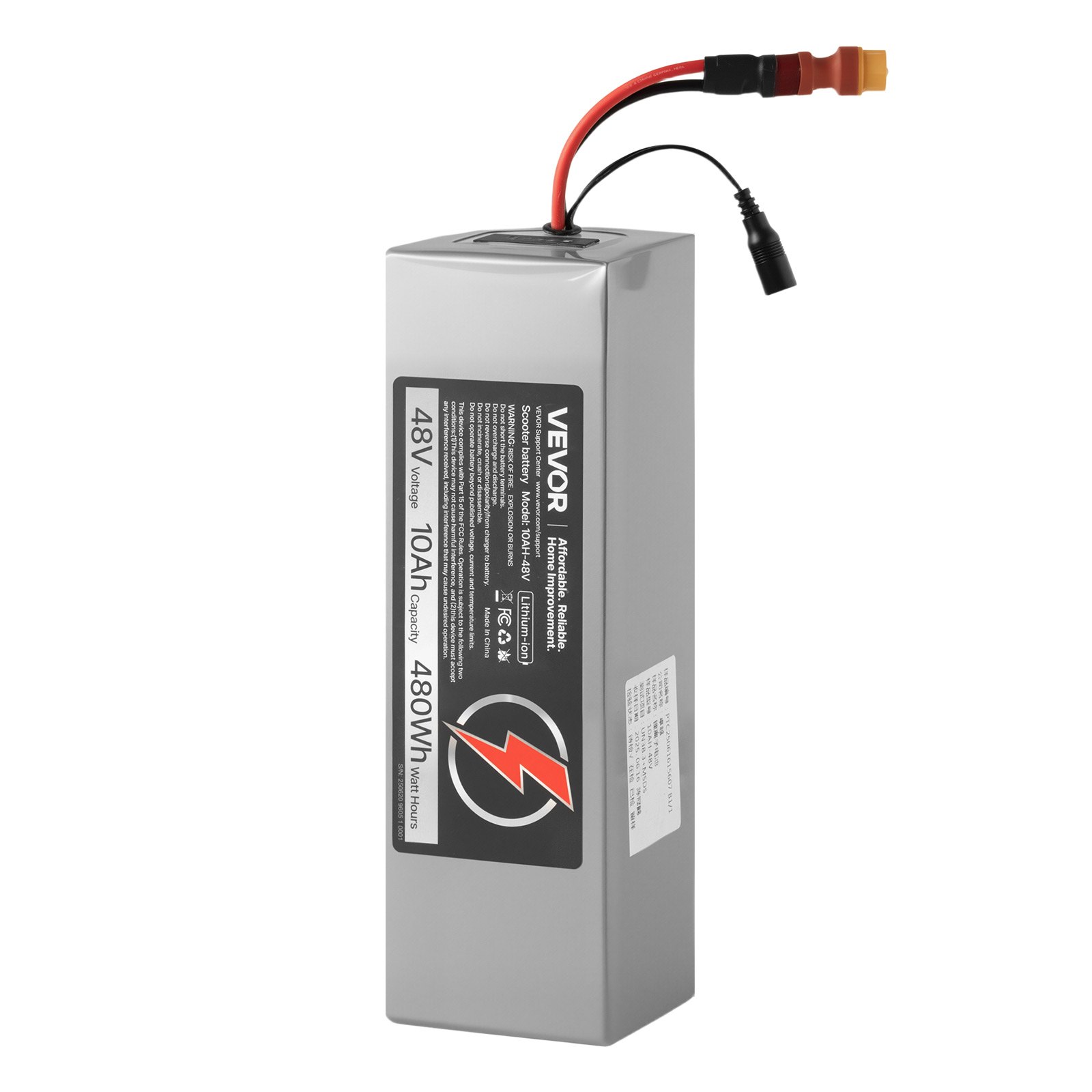 VEVOR 48V Electric Scooter Battery, 10Ah, Ebike Lithium Battery Pack with 30A BMS, Charger, T-Plug Expansion Cable, 500+ Cycles, Compatible with 2400W Motors, for Electric Bikes Bicycles, Scooters