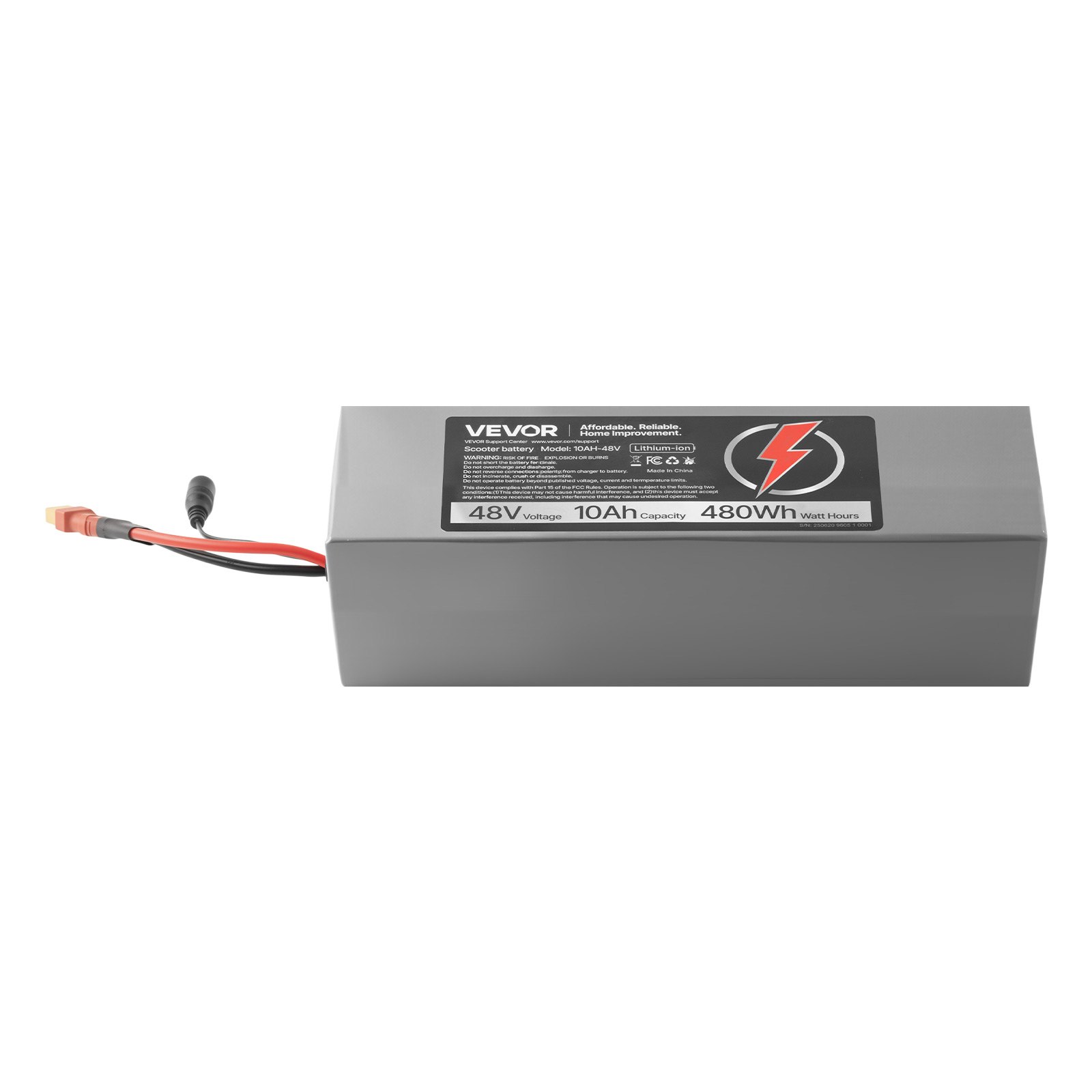 VEVOR 48V Electric Scooter Battery, 10Ah, Ebike Lithium Battery Pack with 30A BMS, Charger, T-Plug Expansion Cable, 500+ Cycles, Compatible with 2400W Motors, for Electric Bikes Bicycles, Scooters