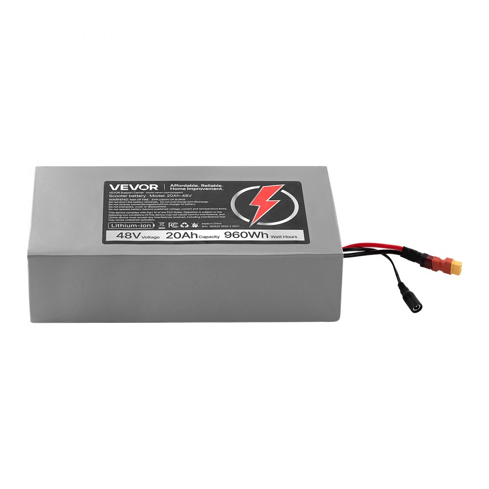 VEVOR 48V Electric Scooter Battery, 20Ah, Ebike Lithium Battery Pack with 30A BMS, Charger, T-Plug Expansion Cable, 500+ Cycles, Compatible with 4800W Motors, for Electric Bikes Bicycles, Scooters