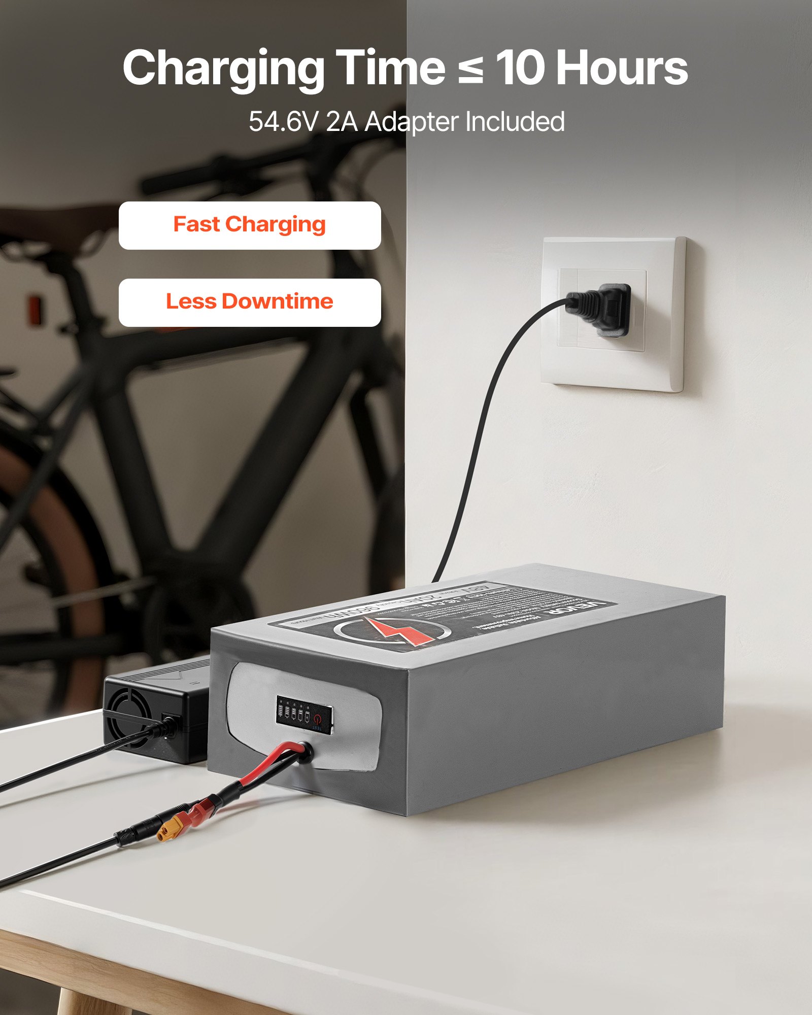 VEVOR 48V Electric Scooter Battery, 20Ah, Ebike Lithium Battery Pack with 30A BMS, Charger, T-Plug Expansion Cable, 500+ Cycles, Compatible with 4800W Motors, for Electric Bikes Bicycles, Scooters