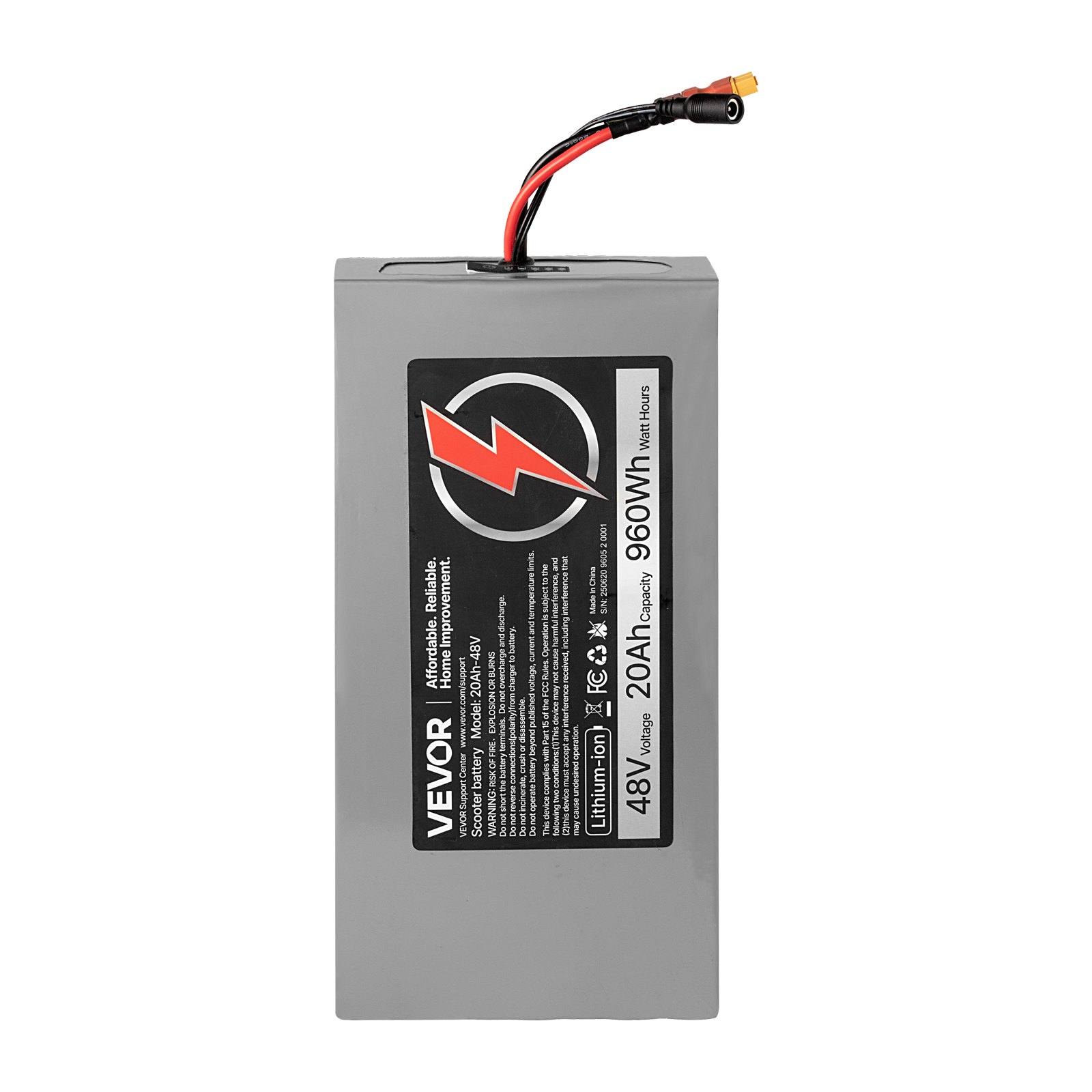 VEVOR 48V Electric Scooter Battery, 20Ah, Ebike Lithium Battery Pack with 30A BMS, Charger, T-Plug Expansion Cable, 500+ Cycles, Compatible with 4800W Motors, for Electric Bikes Bicycles, Scooters