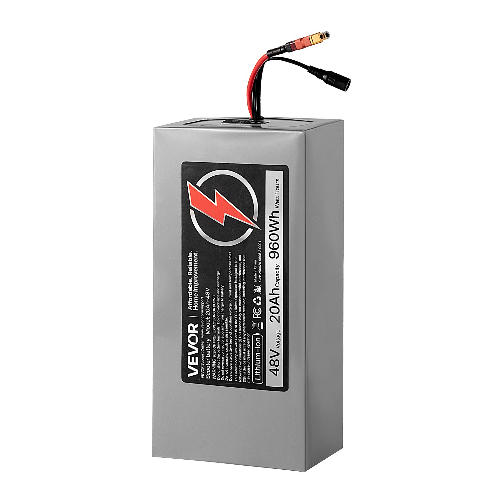 VEVOR 48V Electric Scooter Battery, 20Ah, Ebike Lithium Battery Pack with 30A BMS, Charger, T-Plug Expansion Cable, 500+ Cycles, Compatible with 4800W Motors, for Electric Bikes Bicycles, Scooters