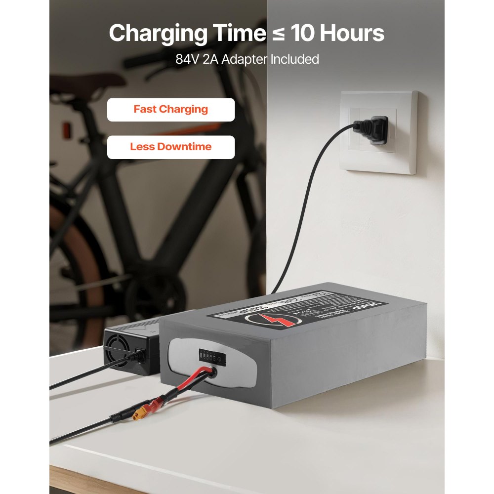 VEVOR 72V Electric Scooter Battery, 20Ah, Ebike Lithium Battery Pack with 50A BMS, Charger, T-Plug Expansion Cable, 500+ Cycles, Compatible with 7200W Motors, for Electric Bikes Bicycles, Scooters