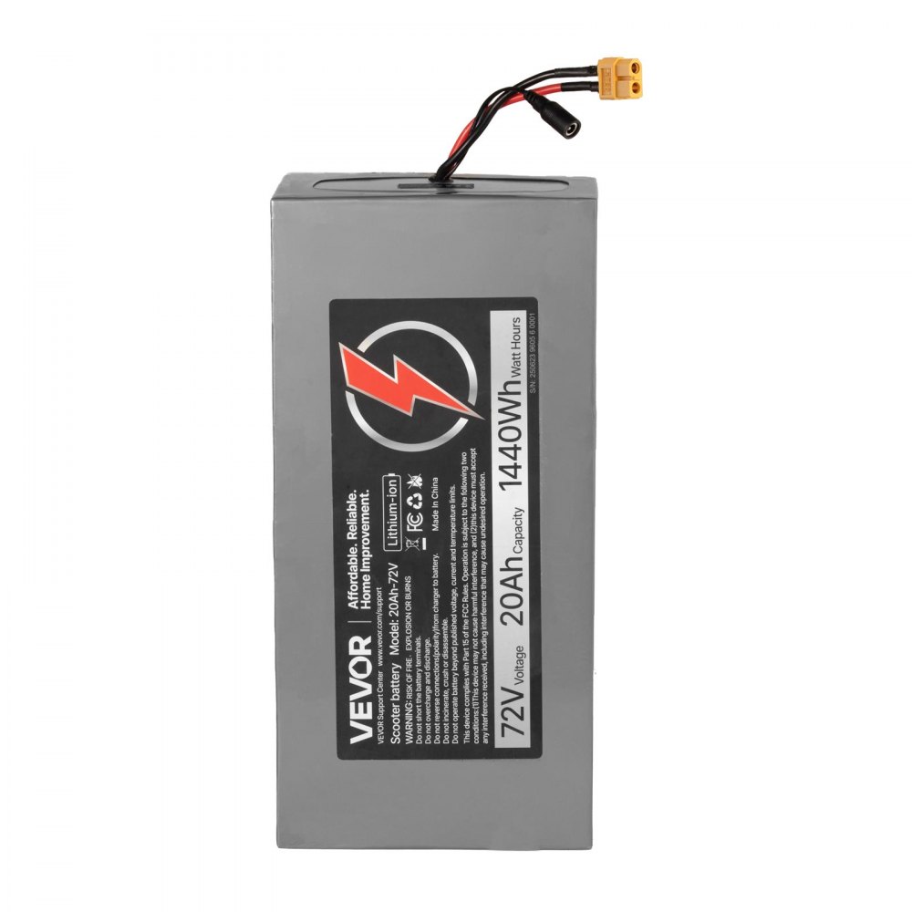 VEVOR 72V Electric Scooter Battery, 20Ah, Ebike Lithium Battery Pack with 50A BMS, Charger, T-Plug Expansion Cable, 500+ Cycles, Compatible with 7200W Motors, for Electric Bikes Bicycles, Scooters