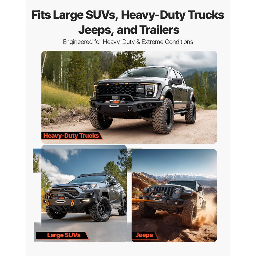 VEVOR Electric Winch, 6100 kg Load Capacity, 12V DC Truck Winch with Φ9.5 mm x 24 m Synthetic Rope, Wireless & Wired Remote Control, Suitable for Towing Off-Road SUV Jeep Trailer Boat